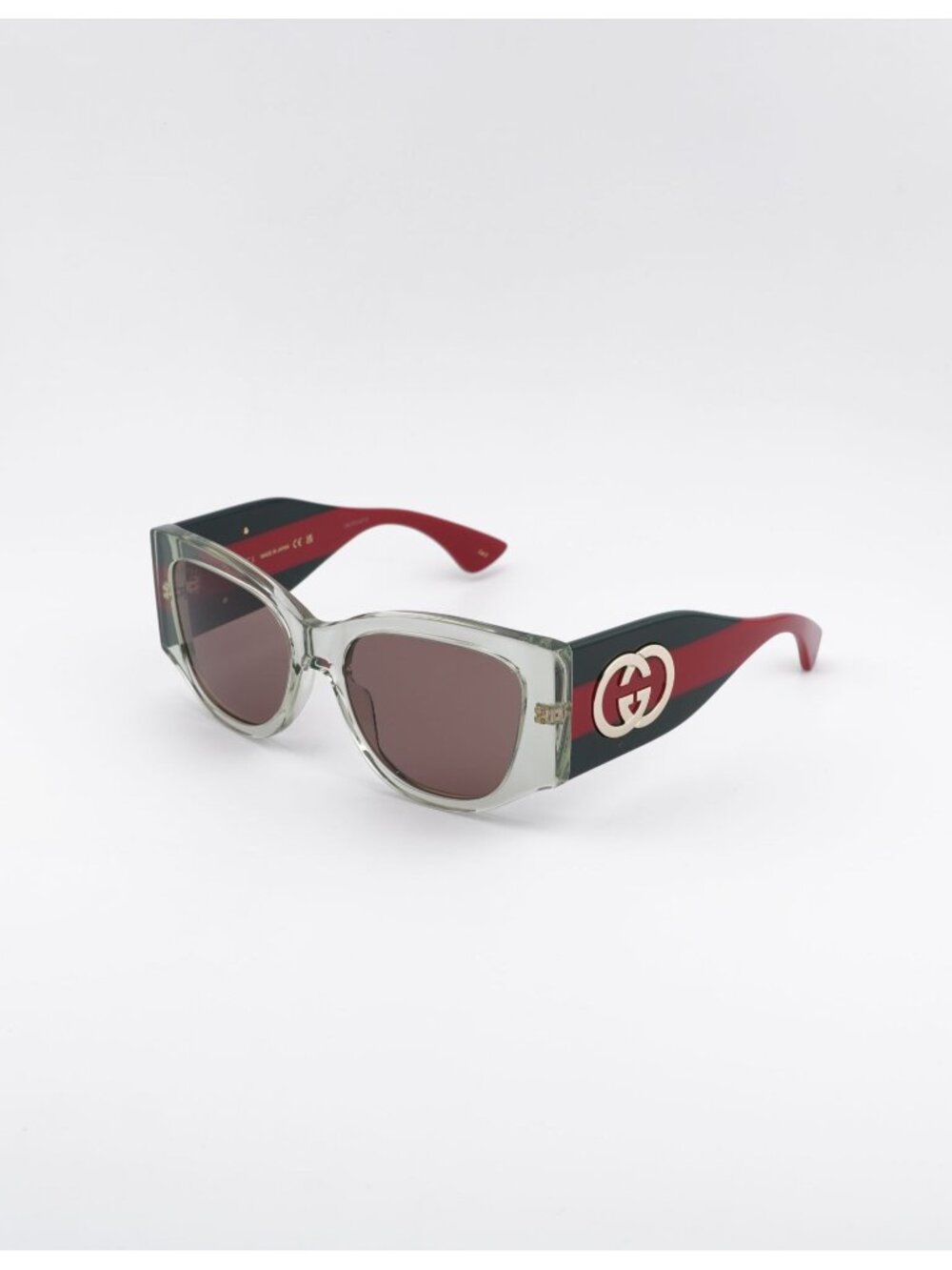 Gucci GG2115S 003 Sunglasses Transparent Green Cat Eye Frame, Violet Lenses